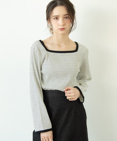 flowriri(フロウリリ)の「flowriri スクエアボーダーカットソー(Tシャツ/カットソー・レディース・ブラック/マスタード/ライトブルー・FREE)」の20枚目の写真