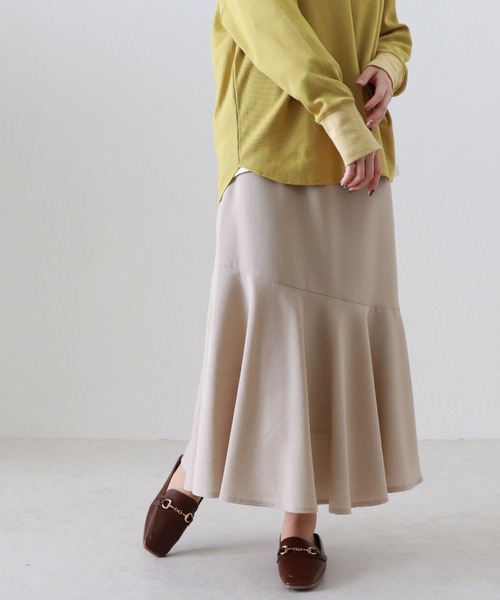Cheek（チーク）の「【日本製】リネンライクヘムラインスカート（スカート・レディース・キャメル/ベージュ/カーキ・MEDIUM）」の2枚目の写真