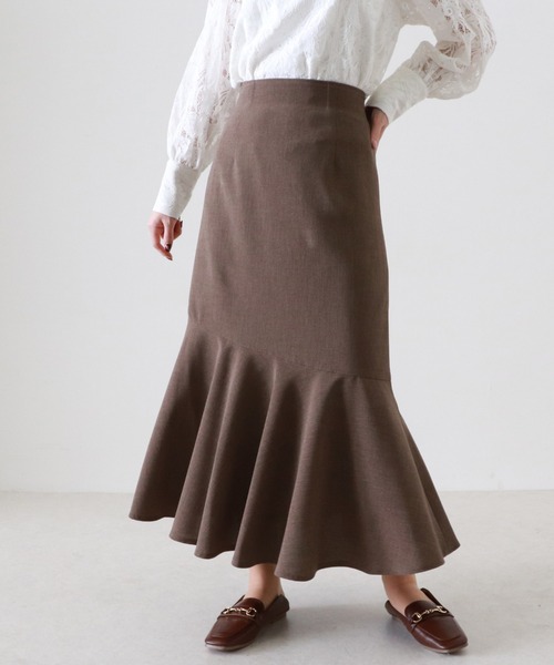 Cheek（チーク）の「【日本製】リネンライクヘムラインスカート（スカート・レディース・キャメル/ベージュ/カーキ・MEDIUM）」の3枚目の写真