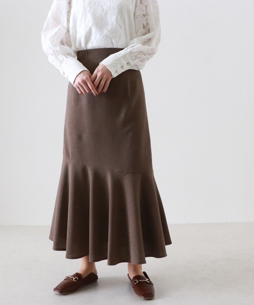 Cheek（チーク）の「【日本製】リネンライクヘムラインスカート（スカート・レディース・キャメル/ベージュ/カーキ・MEDIUM）」の12枚目の写真