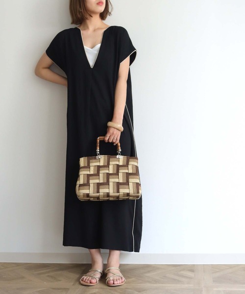 HER CLOSET（ハークローゼット）の「【HERCLOSET】パイピングスキッパーシャツワンピース（ワンピース・レディース・ブラック/ベージュ・M）」の3枚目の写真