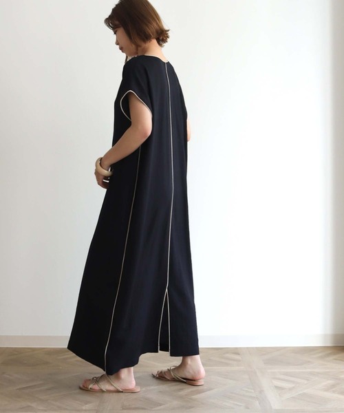 HER CLOSET（ハークローゼット）の「【HERCLOSET】パイピングスキッパーシャツワンピース（ワンピース・レディース・ブラック/ベージュ・M）」の5枚目の写真