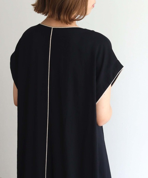 HER CLOSET（ハークローゼット）の「【HERCLOSET】パイピングスキッパーシャツワンピース（ワンピース・レディース・ブラック/ベージュ・M）」の8枚目の写真