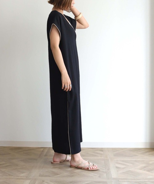 HER CLOSET（ハークローゼット）の「【HERCLOSET】パイピングスキッパーシャツワンピース（ワンピース・レディース・ブラック/ベージュ・M）」の6枚目の写真