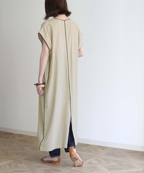 HER CLOSET（ハークローゼット）の「【HERCLOSET】パイピングスキッパーシャツワンピース（ワンピース・レディース・ブラック/ベージュ・M）」の12枚目の写真