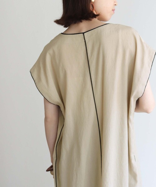 HER CLOSET（ハークローゼット）の「【HERCLOSET】パイピングスキッパーシャツワンピース（ワンピース・レディース・ブラック/ベージュ・M）」の14枚目の写真