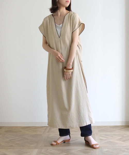 HER CLOSET（ハークローゼット）の「【HERCLOSET】パイピングスキッパーシャツワンピース（ワンピース・レディース・ブラック/ベージュ・M）」の22枚目の写真