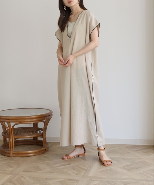 HER CLOSET（ハークローゼット）の「【HERCLOSET】パイピングスキッパーシャツワンピース（ワンピース・レディース・ブラック/ベージュ・M）」の20枚目の写真