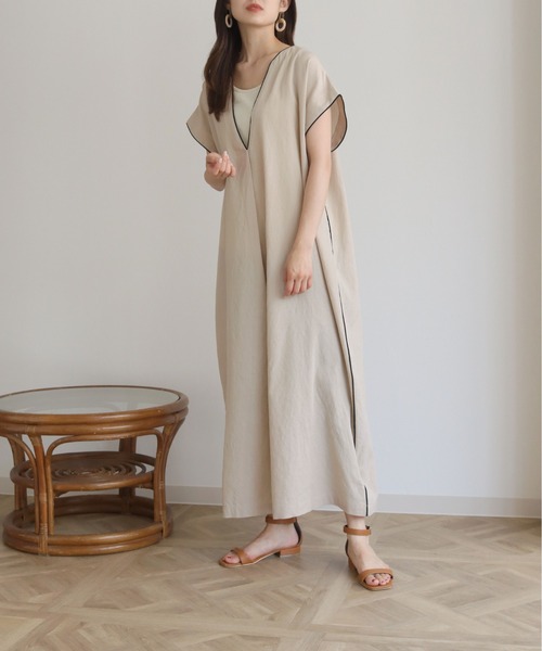 HER CLOSET（ハークローゼット）の「【HERCLOSET】パイピングスキッパーシャツワンピース（ワンピース・レディース・ブラック/ベージュ・M）」の21枚目の写真