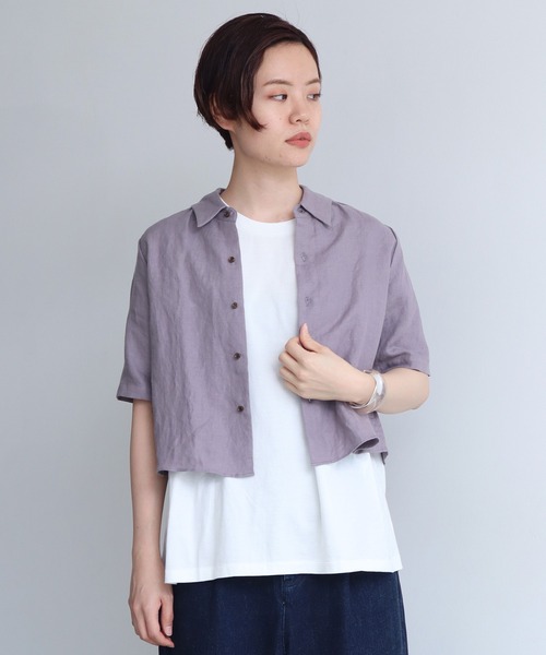 nitca（ニトカ）の「40/プレーンファブリック クロップドブラウス（シャツ/ブラウス・レディース・ベージュ/パープル・FREE）」の5枚目の写真