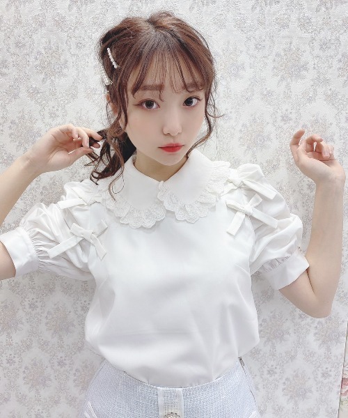 Swankiss（スワンキス）の「PN cotton ribbon B/L（シャツ/ブラウス・レディース・ホワイト/ベージュ/ブラック・FREE）」の2枚目の写真