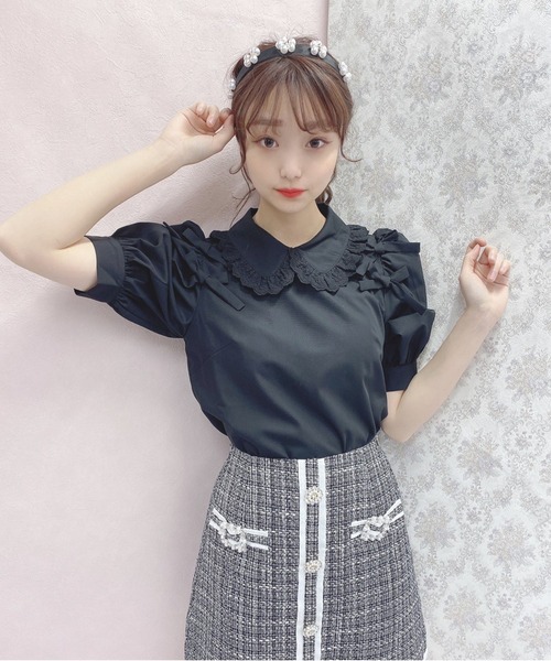 Swankiss（スワンキス）の「PN cotton ribbon B/L（シャツ/ブラウス・レディース・ホワイト/ベージュ/ブラック・FREE）」の3枚目の写真