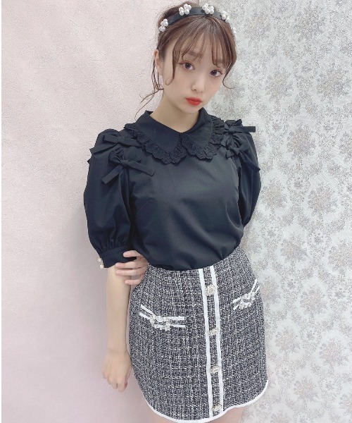 Swankiss（スワンキス）の「PN cotton ribbon B/L（シャツ/ブラウス・レディース・ホワイト/ベージュ/ブラック・FREE）」の6枚目の写真