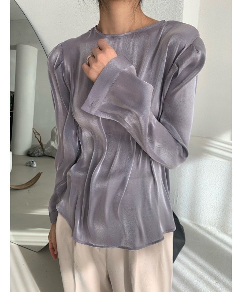 Ritzy（リッツィー）の「大人シルエット　ツヤ感ロングスリーブカットソー（Tシャツ/カットソー・レディース・ホワイト/ブラック/パープル/ブルーグレー・FREE）」の6枚目の写真