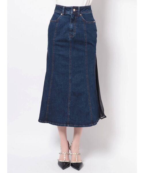 RESEXXY(リゼクシー)の「ロングデニムシフォンプリーツスカート(デニムスカート・レディース・ホワイト/ベージュ/インディゴブルー・SMALL/MEDIUM)」の10枚目の写真