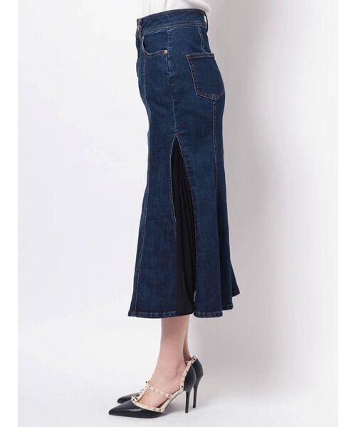 RESEXXY(リゼクシー)の「ロングデニムシフォンプリーツスカート(デニムスカート・レディース・ホワイト/ベージュ/インディゴブルー・SMALL/MEDIUM)」の7枚目の写真