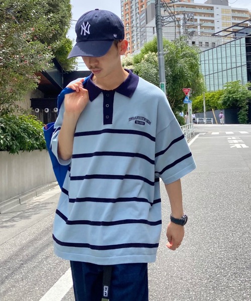 WHO'S WHO gallery（フーズフーギャラリー）の「【KOOKY'N/クーキー】ボーダーニットポロ（ポロシャツ・メンズ・ブラック/ネイビー/サックスブルー・FREE）」の3枚目の写真