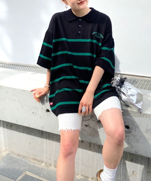 WHO'S WHO gallery（フーズフーギャラリー）の「【KOOKY'N/クーキー】ボーダーニットポロ（ポロシャツ・メンズ・ブラック/ネイビー/サックスブルー・FREE）」の5枚目の写真