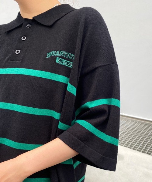 WHO'S WHO gallery（フーズフーギャラリー）の「【KOOKY'N/クーキー】ボーダーニットポロ（ポロシャツ・メンズ・ブラック/ネイビー/サックスブルー・FREE）」の6枚目の写真