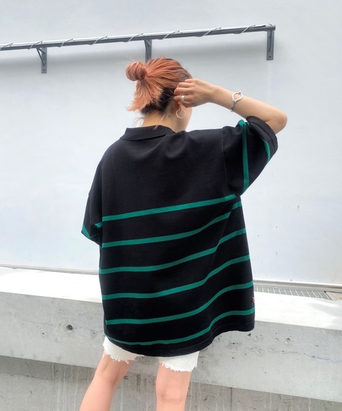 WHO'S WHO gallery（フーズフーギャラリー）の「【KOOKY'N/クーキー】ボーダーニットポロ（ポロシャツ・メンズ・ブラック/ネイビー/サックスブルー・FREE）」の8枚目の写真