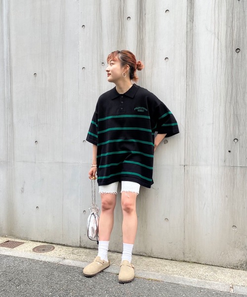 WHO'S WHO gallery（フーズフーギャラリー）の「【KOOKY'N/クーキー】ボーダーニットポロ（ポロシャツ・メンズ・ブラック/ネイビー/サックスブルー・FREE）」の9枚目の写真
