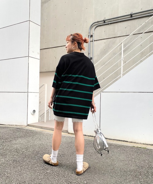 WHO'S WHO gallery（フーズフーギャラリー）の「【KOOKY'N/クーキー】ボーダーニットポロ（ポロシャツ・メンズ・ブラック/ネイビー/サックスブルー・FREE）」の10枚目の写真