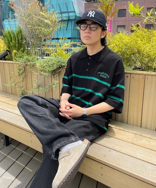 WHO'S WHO gallery（フーズフーギャラリー）の「【KOOKY'N/クーキー】ボーダーニットポロ（ポロシャツ・メンズ・ブラック/ネイビー/サックスブルー・FREE）」の11枚目の写真