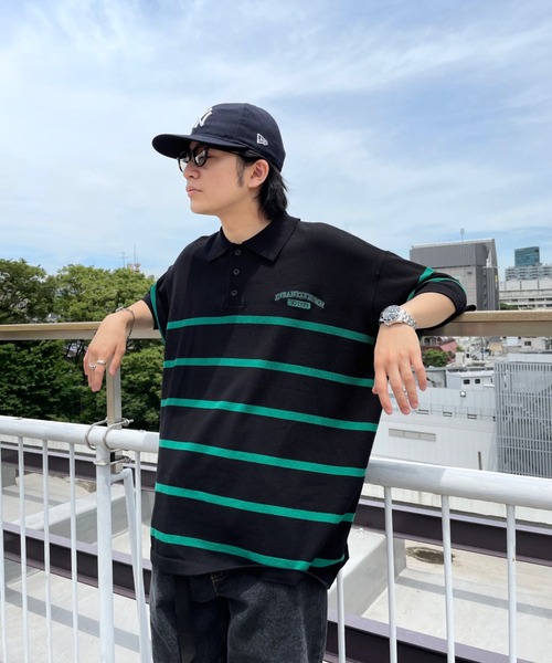 WHO'S WHO gallery（フーズフーギャラリー）の「【KOOKY'N/クーキー】ボーダーニットポロ（ポロシャツ・メンズ・ブラック/ネイビー/サックスブルー・FREE）」の12枚目の写真