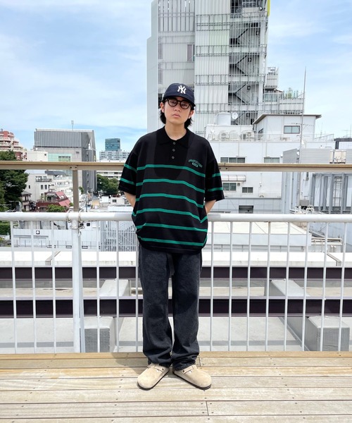 WHO'S WHO gallery（フーズフーギャラリー）の「【KOOKY'N/クーキー】ボーダーニットポロ（ポロシャツ・メンズ・ブラック/ネイビー/サックスブルー・FREE）」の13枚目の写真