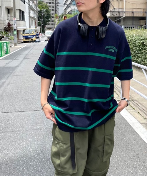 WHO'S WHO gallery（フーズフーギャラリー）の「【KOOKY'N/クーキー】ボーダーニットポロ（ポロシャツ・メンズ・ブラック/ネイビー/サックスブルー・FREE）」の15枚目の写真