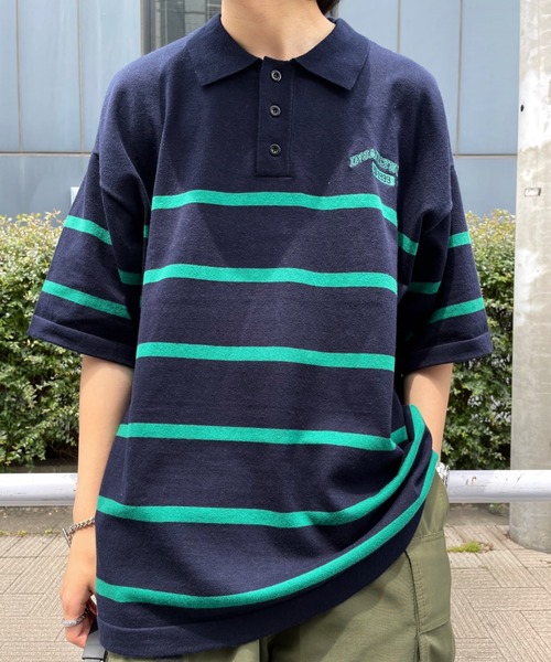 WHO'S WHO gallery（フーズフーギャラリー）の「【KOOKY'N/クーキー】ボーダーニットポロ（ポロシャツ・メンズ・ブラック/ネイビー/サックスブルー・FREE）」の16枚目の写真