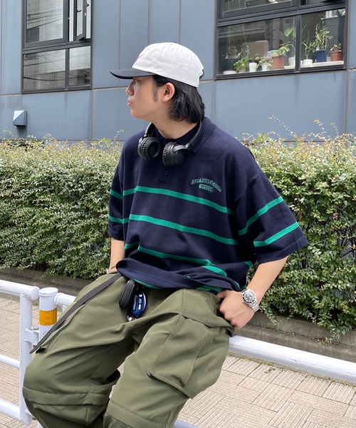 WHO'S WHO gallery（フーズフーギャラリー）の「【KOOKY'N/クーキー】ボーダーニットポロ（ポロシャツ・メンズ・ブラック/ネイビー/サックスブルー・FREE）」の14枚目の写真