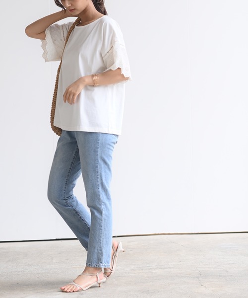 rps（アールピーエス）の「刺繍フレアー袖Ｔシャツ（Tシャツ/カットソー・レディース・ブラック/オフホワイト/ミント/グレイッシュベージュ/ダークベージュ/シルバーグレー・M/フリー）」の8枚目の写真