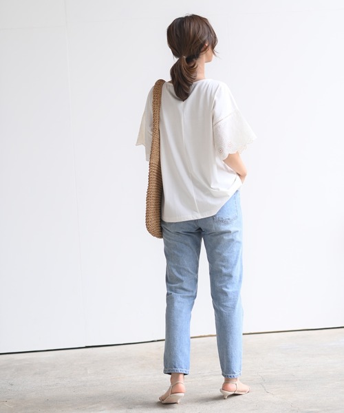 rps（アールピーエス）の「刺繍フレアー袖Ｔシャツ（Tシャツ/カットソー・レディース・ブラック/オフホワイト/ミント/グレイッシュベージュ/ダークベージュ/シルバーグレー・M/フリー）」の9枚目の写真