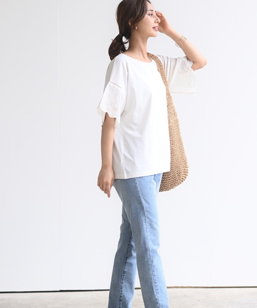 rps（アールピーエス）の「刺繍フレアー袖Ｔシャツ（Tシャツ/カットソー・レディース・ブラック/オフホワイト/ミント/グレイッシュベージュ/ダークベージュ/シルバーグレー・M/フリー）」の10枚目の写真