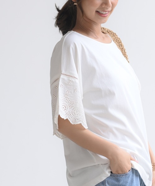 rps（アールピーエス）の「刺繍フレアー袖Ｔシャツ（Tシャツ/カットソー・レディース・ブラック/オフホワイト/ミント/グレイッシュベージュ/ダークベージュ/シルバーグレー・M/フリー）」の12枚目の写真