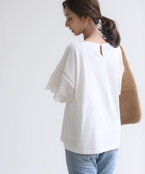 rps（アールピーエス）の「刺繍フレアー袖Ｔシャツ（Tシャツ/カットソー・レディース・ブラック/オフホワイト/ミント/グレイッシュベージュ/ダークベージュ/シルバーグレー・M/フリー）」の13枚目の写真