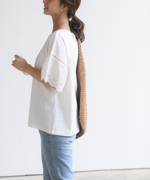 rps（アールピーエス）の「刺繍フレアー袖Ｔシャツ（Tシャツ/カットソー・レディース・ブラック/オフホワイト/ミント/グレイッシュベージュ/ダークベージュ/シルバーグレー・M/フリー）」の14枚目の写真