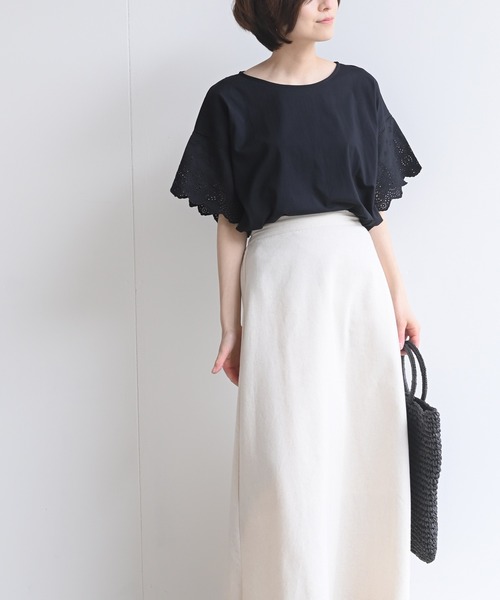 rps（アールピーエス）の「刺繍フレアー袖Ｔシャツ（Tシャツ/カットソー・レディース・ブラック/オフホワイト/ミント/グレイッシュベージュ/ダークベージュ/シルバーグレー・M/フリー）」の18枚目の写真