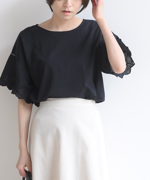 rps（アールピーエス）の「刺繍フレアー袖Ｔシャツ（Tシャツ/カットソー・レディース・ブラック/オフホワイト/ミント/グレイッシュベージュ/ダークベージュ/シルバーグレー・M/フリー）」の19枚目の写真