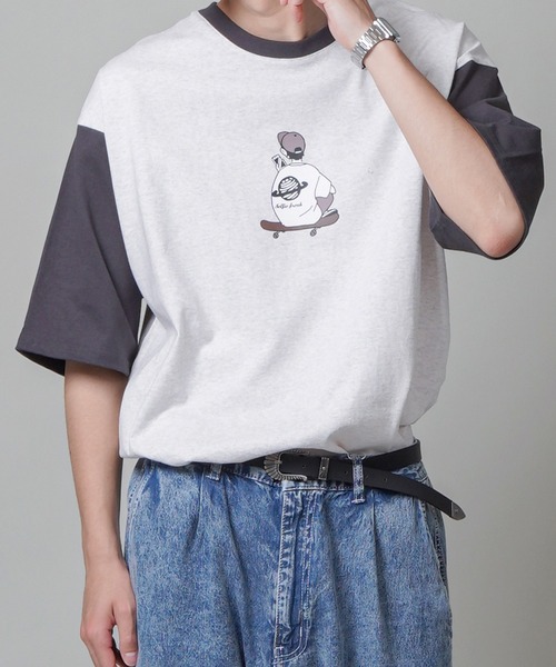 SPINNS(スピンズ)の「【ビッグサイズ】スケーターボーイイラストTシャツ(Tシャツ/カットソー・メンズ・オフホワイト/アイボリー/グリーン・M/L)」の15枚目の写真