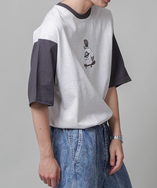 SPINNS(スピンズ)の「【ビッグサイズ】スケーターボーイイラストTシャツ(Tシャツ/カットソー・メンズ・オフホワイト/アイボリー/グリーン・M/L)」の16枚目の写真