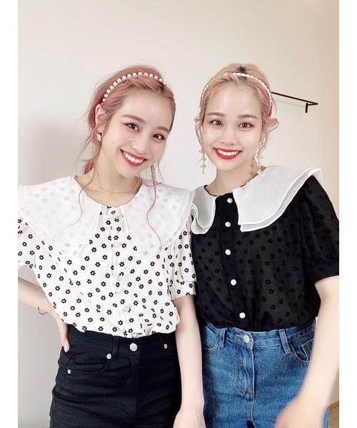 jumelle（ジュメロ）の「ダブルカラーフラワーブラウス（シャツ/ブラウス・レディース・ブラック/ホワイト・FREE）」の15枚目の写真