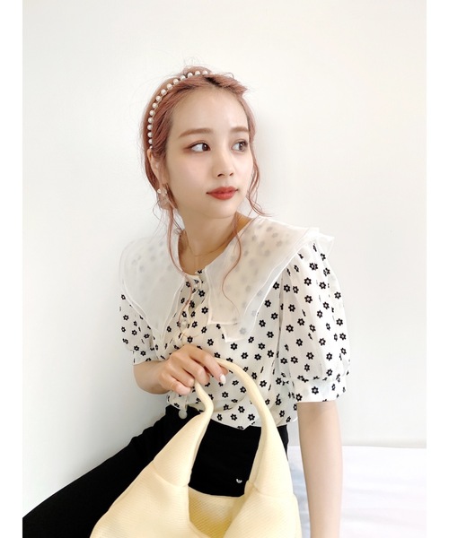 jumelle（ジュメロ）の「ダブルカラーフラワーブラウス（シャツ/ブラウス・レディース・ブラック/ホワイト・FREE）」の21枚目の写真