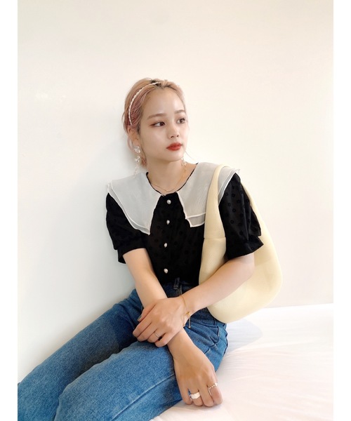 jumelle（ジュメロ）の「ダブルカラーフラワーブラウス（シャツ/ブラウス・レディース・ブラック/ホワイト・FREE）」の6枚目の写真