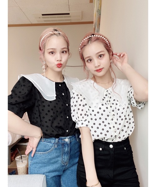 jumelle（ジュメロ）の「ダブルカラーフラワーブラウス（シャツ/ブラウス・レディース・ブラック/ホワイト・FREE）」の13枚目の写真