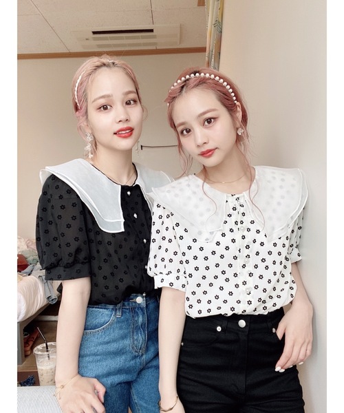 jumelle（ジュメロ）の「ダブルカラーフラワーブラウス（シャツ/ブラウス・レディース・ブラック/ホワイト・FREE）」の14枚目の写真