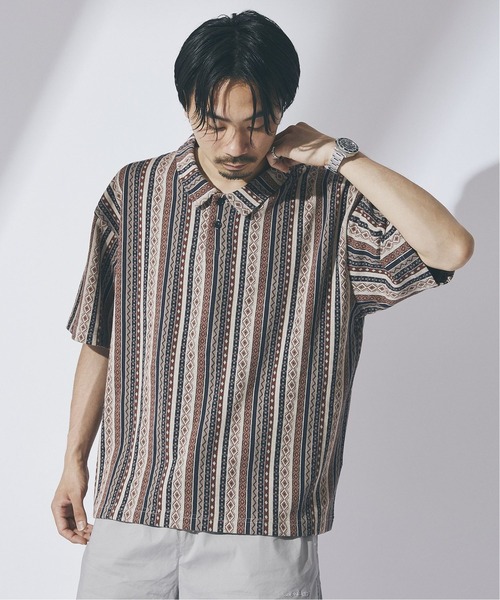 トライバルジャガードストライプポロシャツ