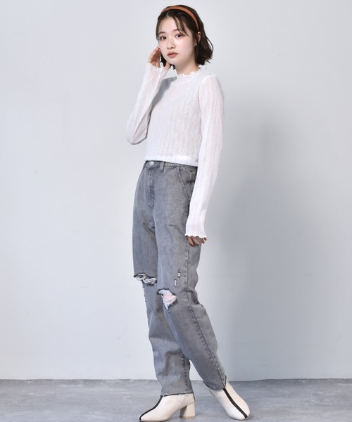 RETRO GIRL（レトロガール）の「シアーハイネックカットソー（Tシャツ/カットソー・レディース・オレンジ/ブラック/ホワイト・FREE）」の6枚目の写真