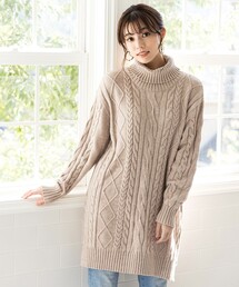 【洗える】立体感あるケーブル編みニットチュニック